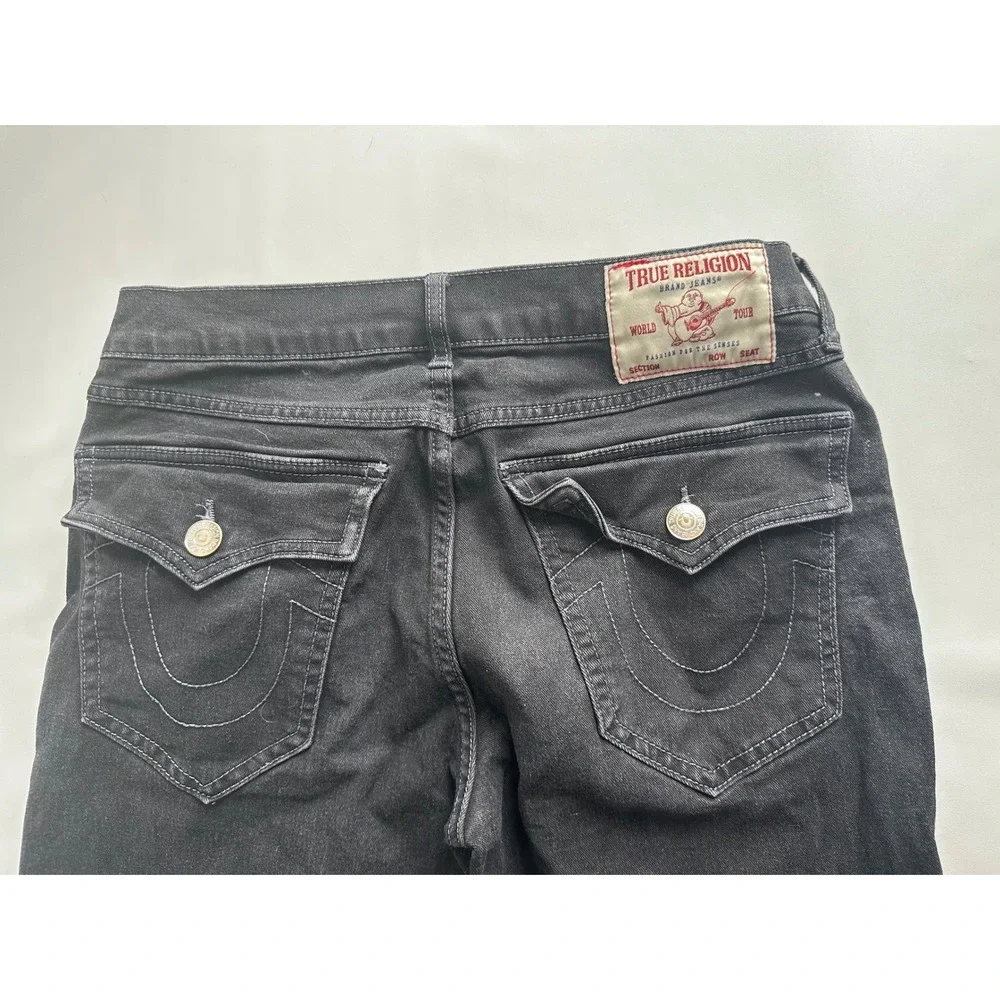 True Religion Ricky Relaxed Straight Leg Black Jeans Mens 32x26 Stretch Denim